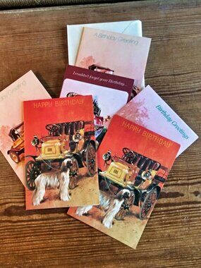 Vintage Birthday Cards Set of 6 w/ Envelopes Antique Cars Retro Unused Greeting